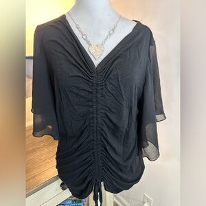 Kim & Cami Black Ruched Front Tied Top - Size XL